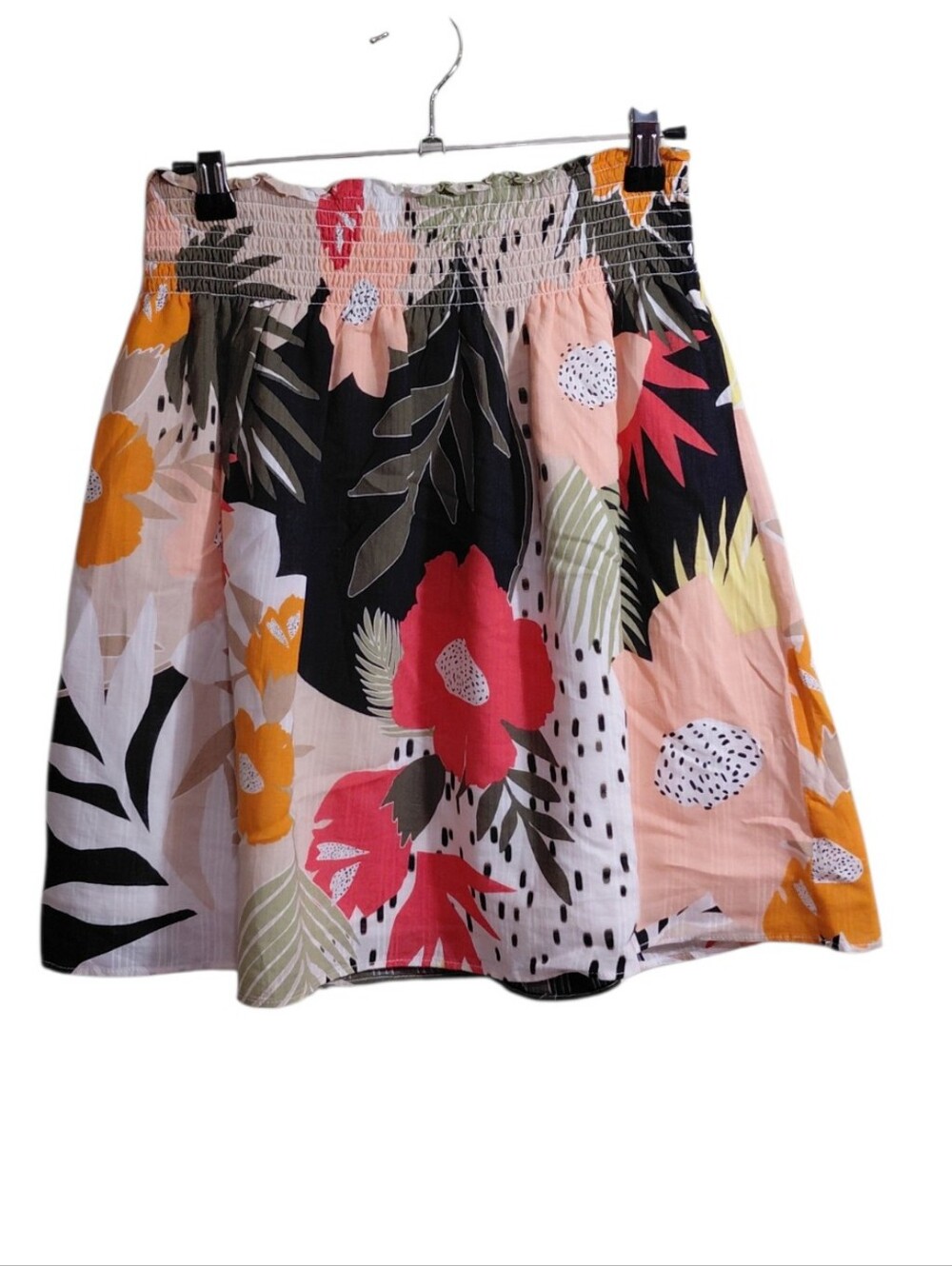 LOFT Floral Smocked Waist Circle Skirt - Black, Pink, Yellow, Green